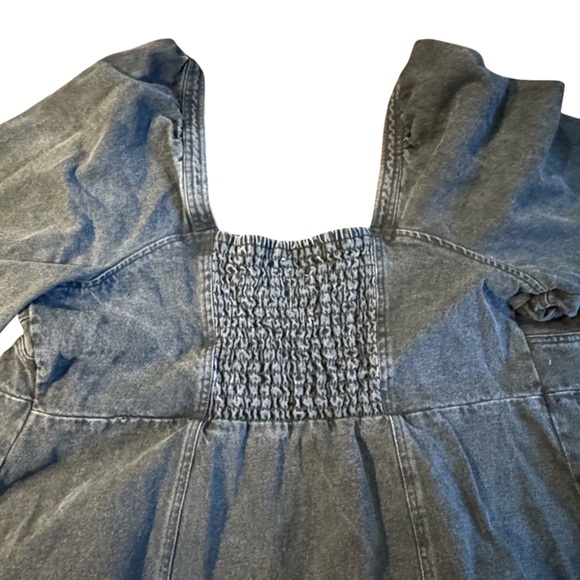 Future Collective Black Denim ZipFront Midi Dress 16W18W Puff Sleeve Square Neck - Picture 11 of 11